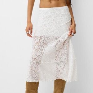 WHITE LACED MIDI SKIRT RUFFLED CUT OUT *** NWT***